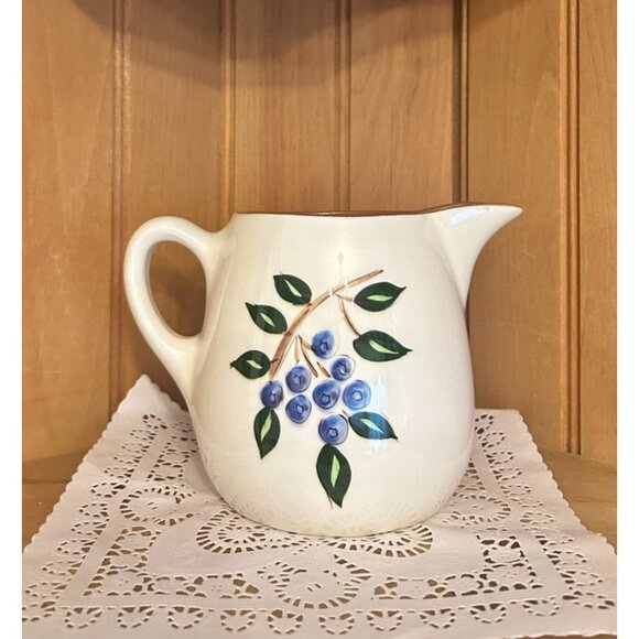 Vintage Stangl Pottery Blueberry Creamer Jug Hand-Painted Ceramic Made In USA